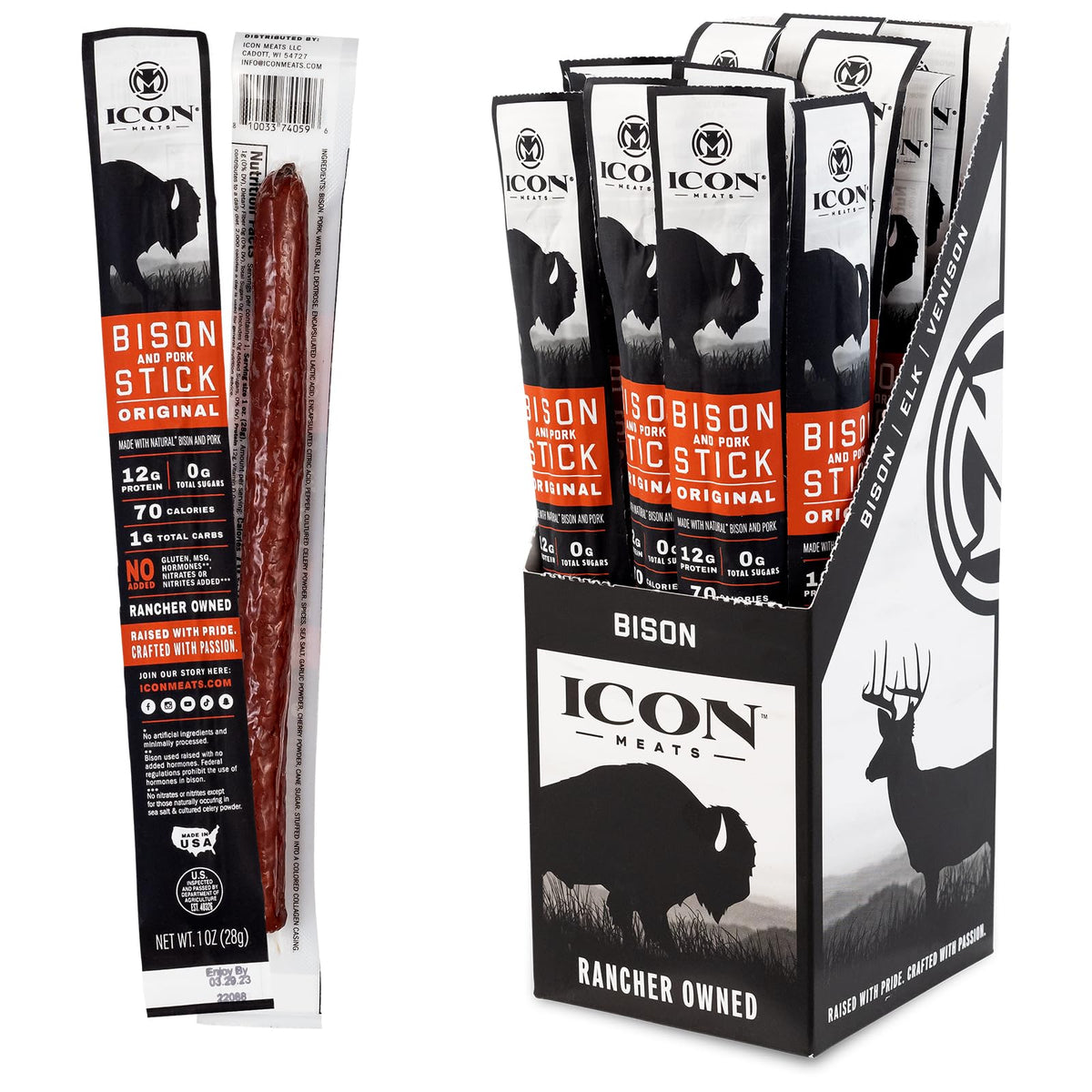 ICON Meats front packaging showing 24-pack and original flavor benefits