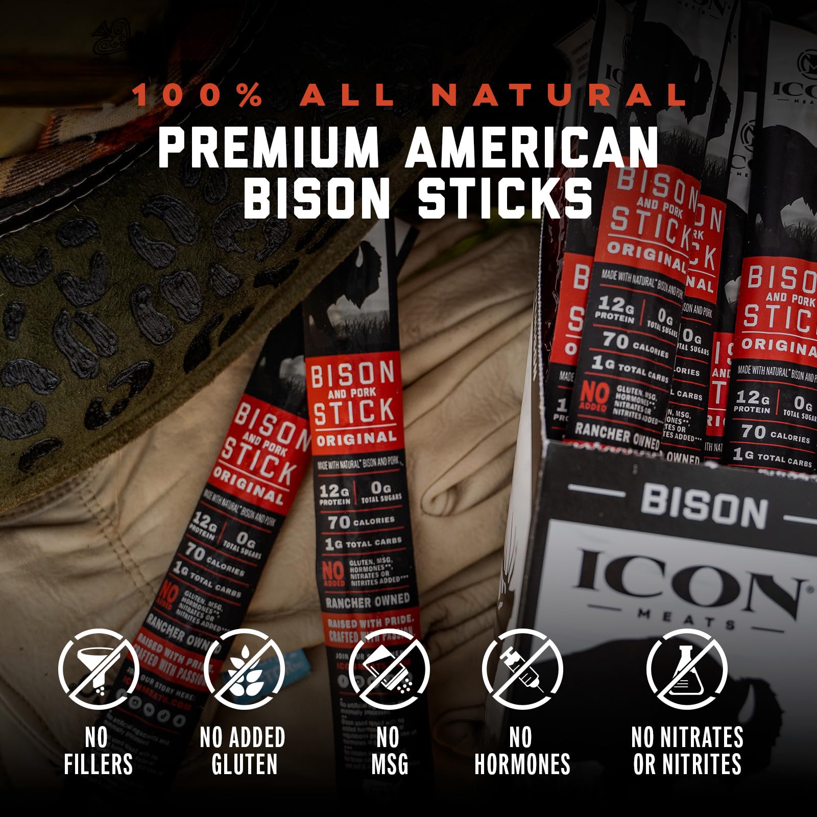 ICON Meats sticks in a backpack showing convenient on-the-go fueling