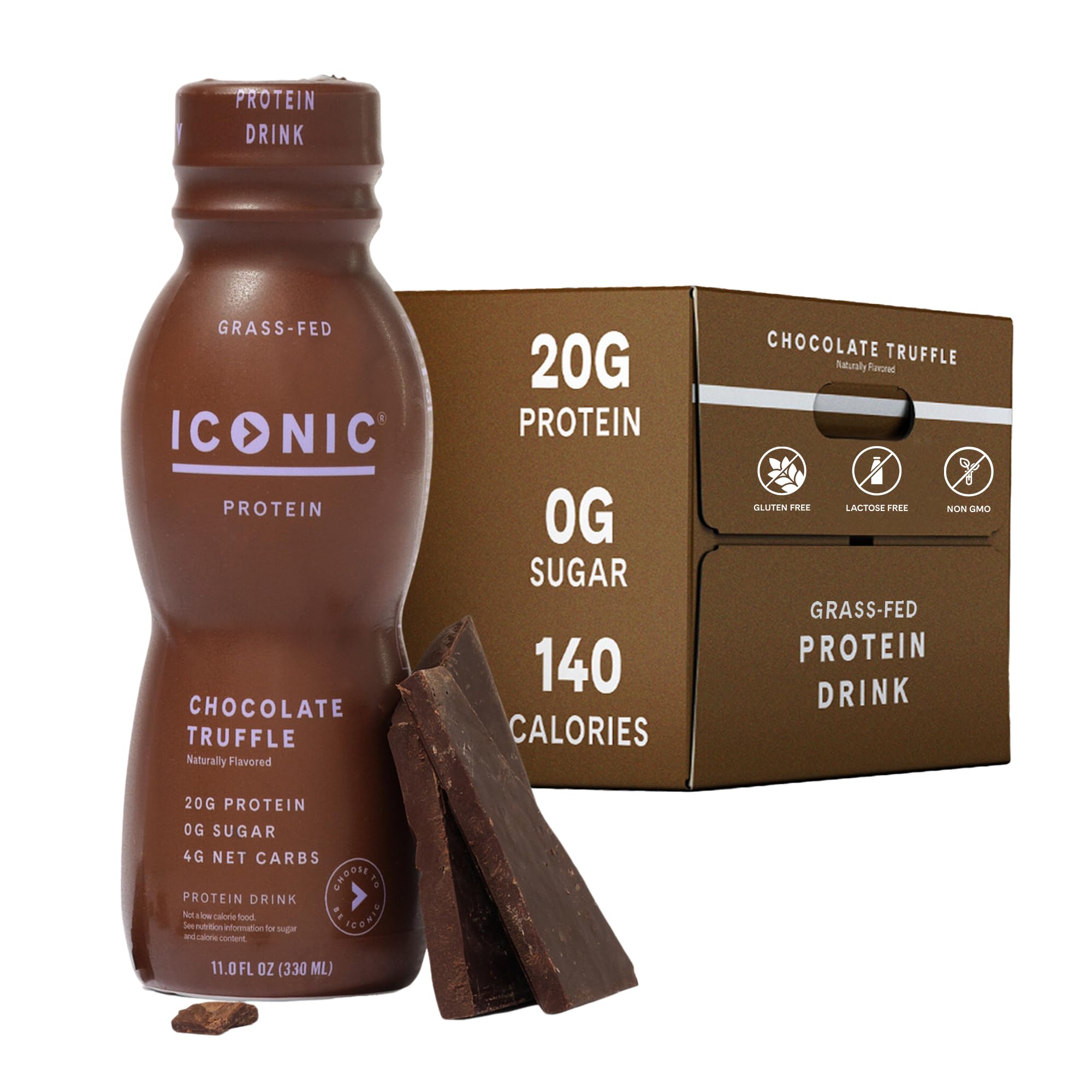 ICONIC front packaging showing chocolate truffle flavor and benefits
