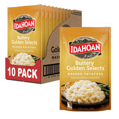 Idahoan front packaging showing buttery golden selects and pack count for convenience