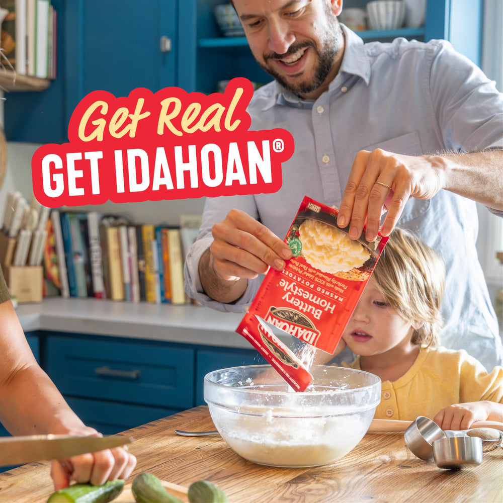Idahoan family dinner setting showing ease of serving and time savings