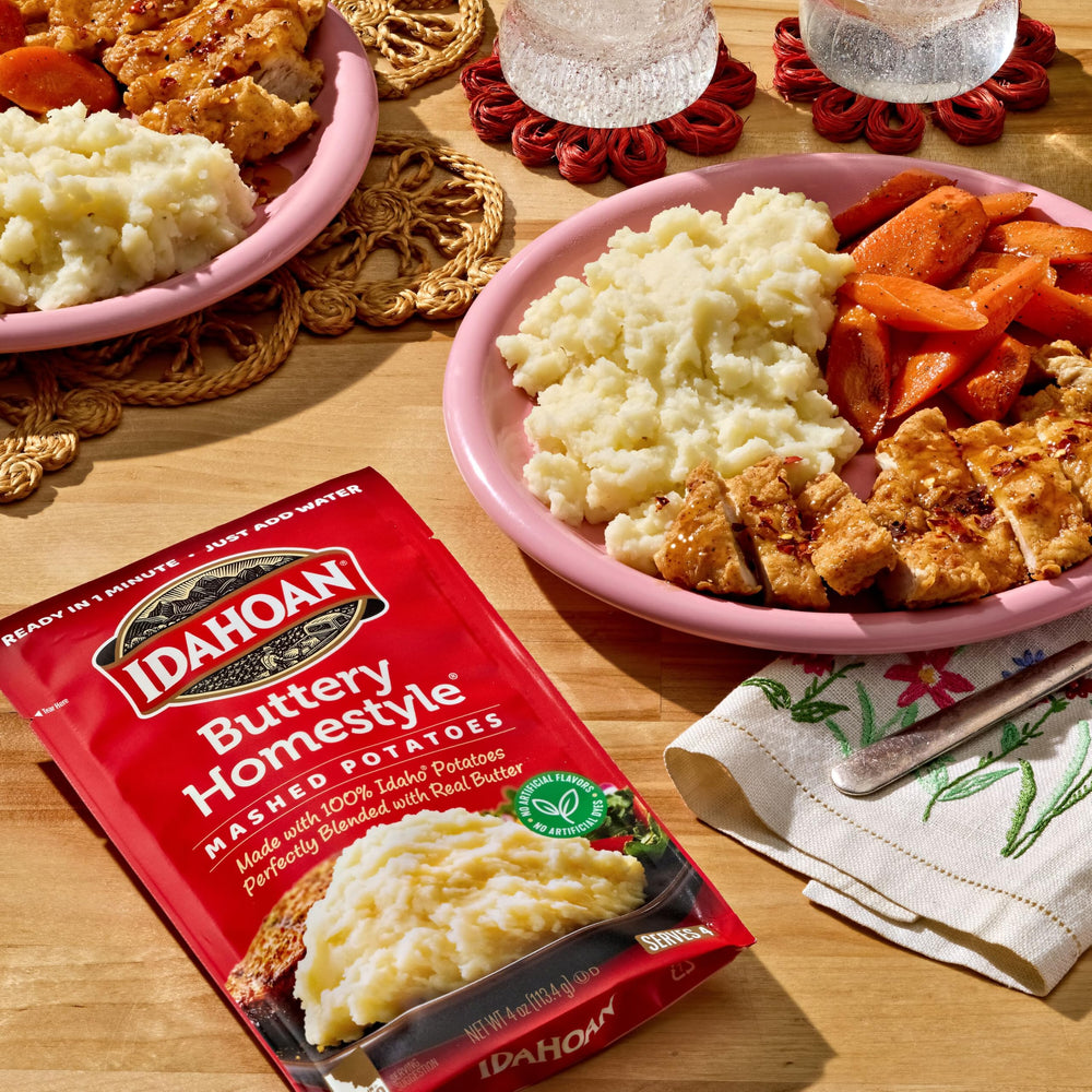 Idahoan stacked pantry boxes illustrating storage convenience and readiness