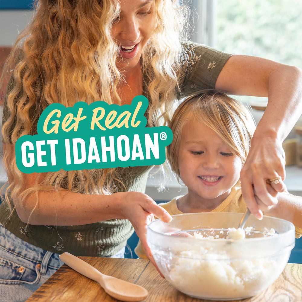 Idahoan casserole topped with mashed potatoes for family-style serving