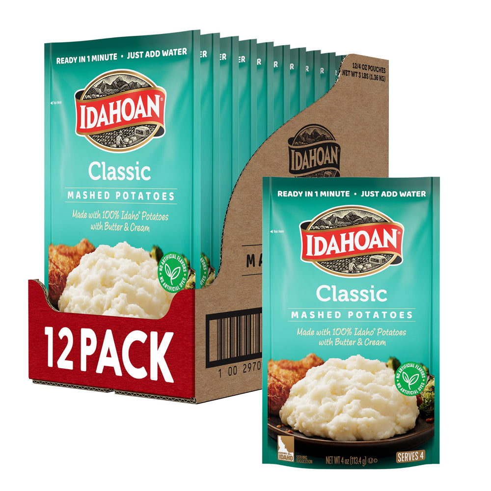 Idahoan front of packaging showing brand and pouch benefits