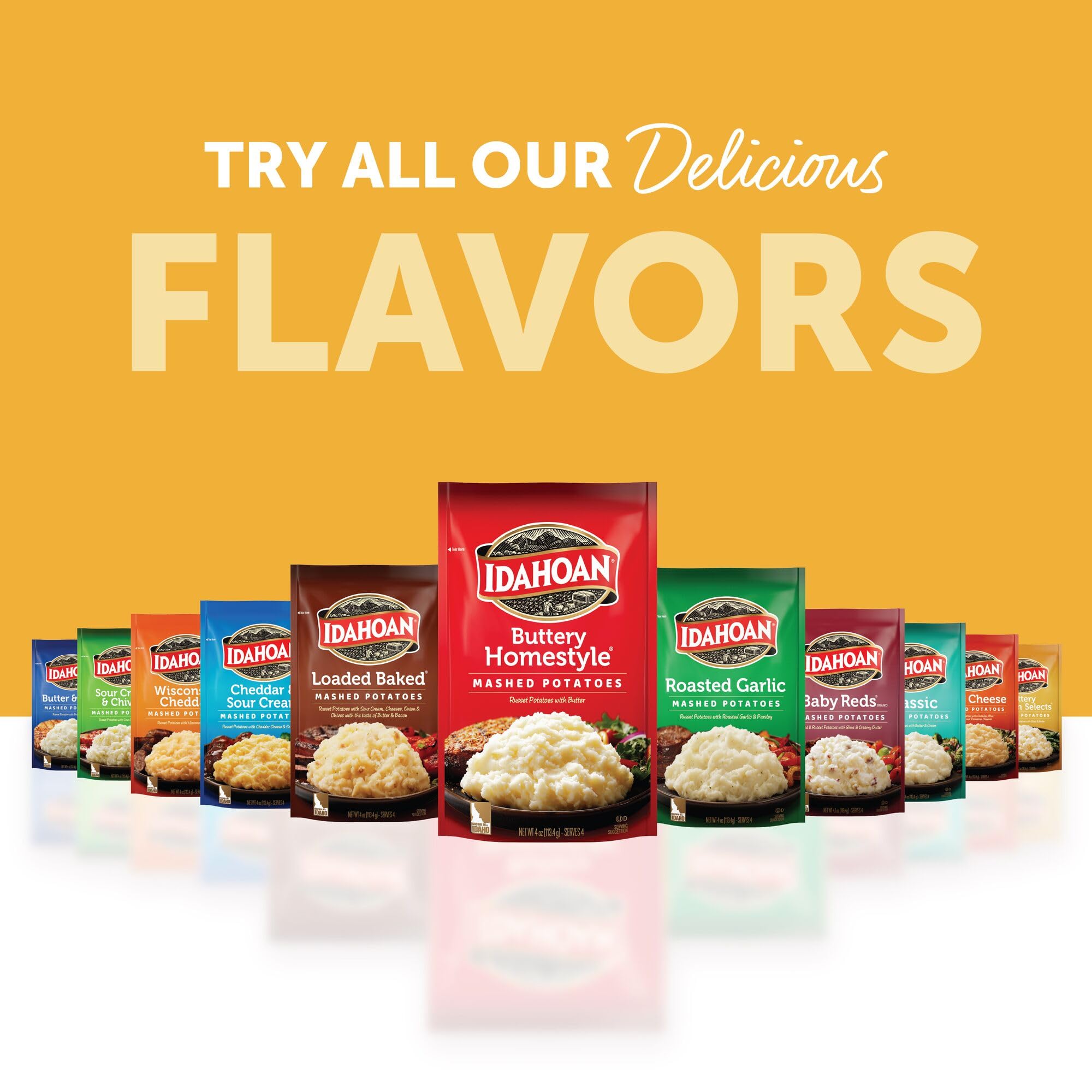 Idahoan label highlighting 100% real Idaho potatoes and naturally gluten-free benefit