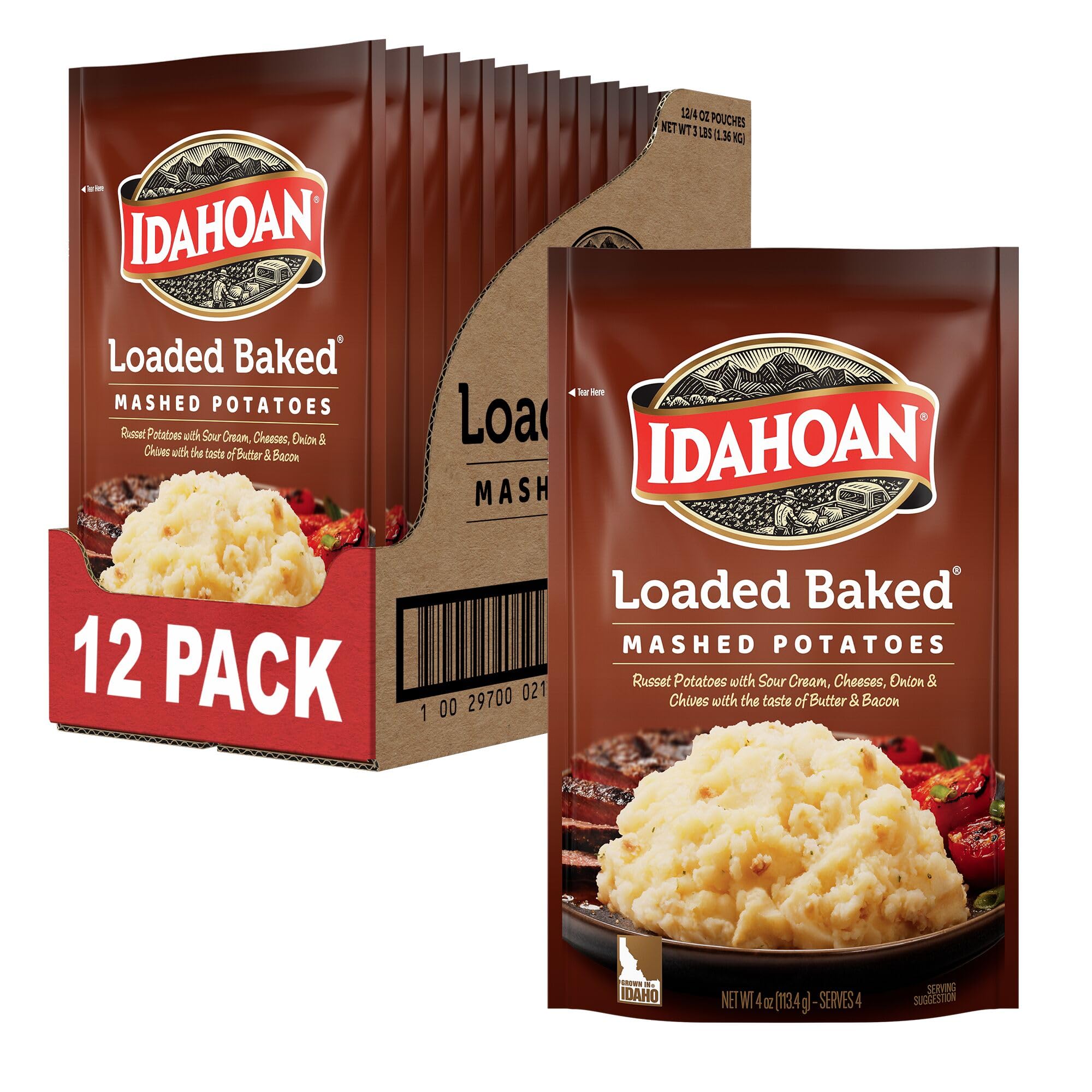Idahoan front packaging showing brand and loaded baked flavor ready