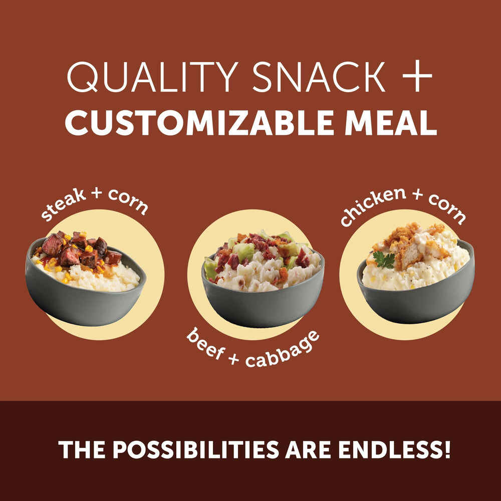 Idahoan serving size comparison plate illustrating four half-cup servings