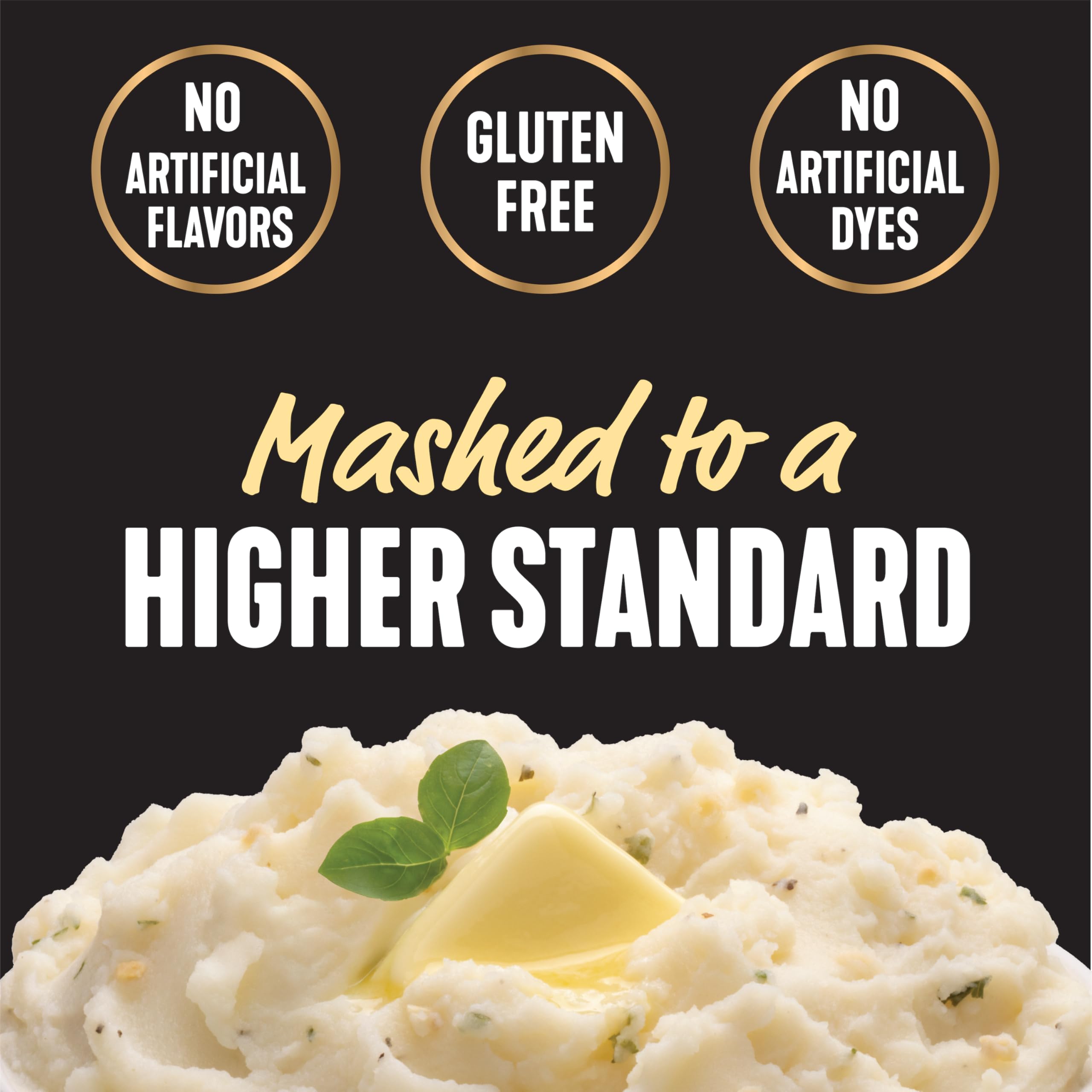 Idahoan open pouch next to prepared potatoes showing quick preparation benefit