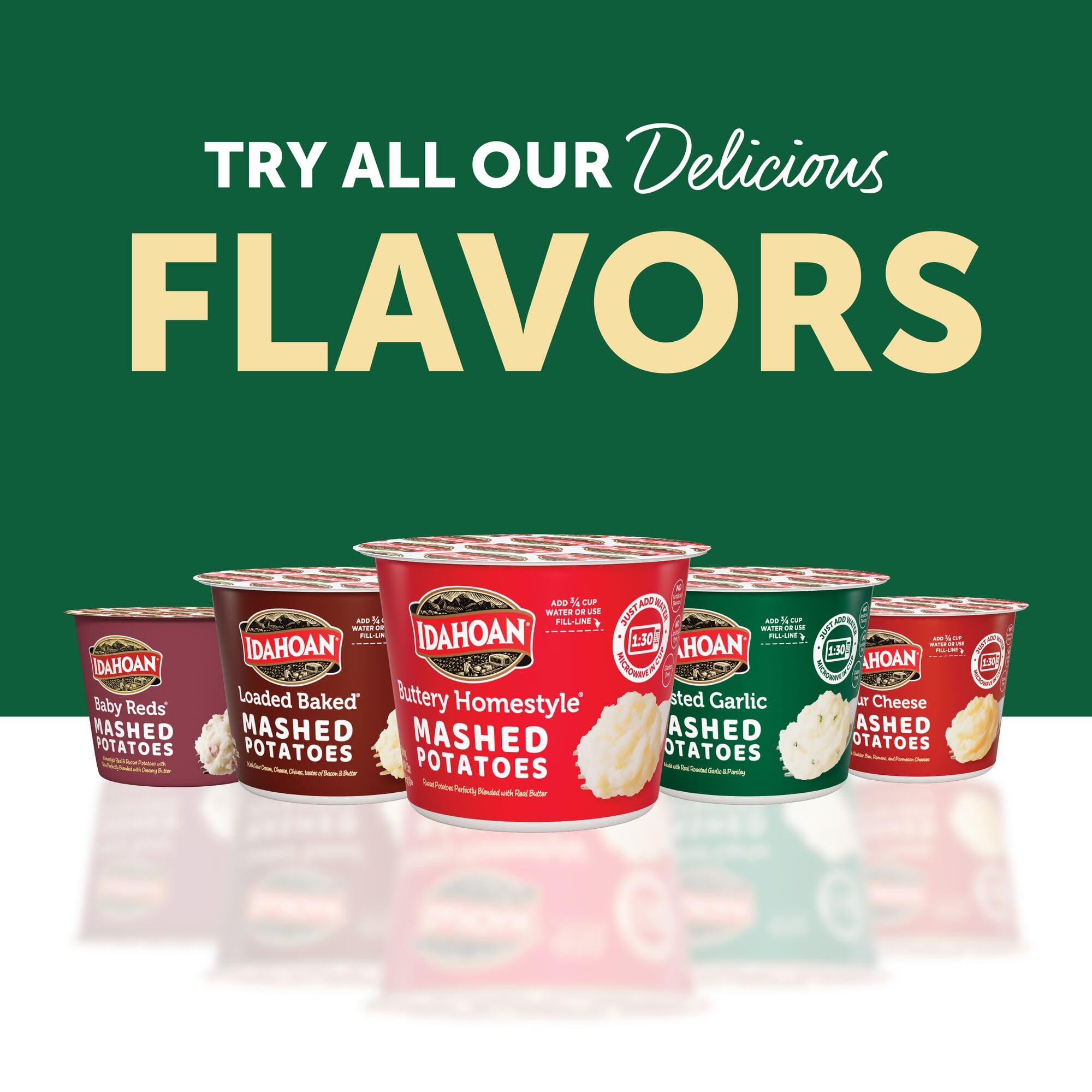 Hand holding Idahoan cup showing single-serve size and portability advantage
