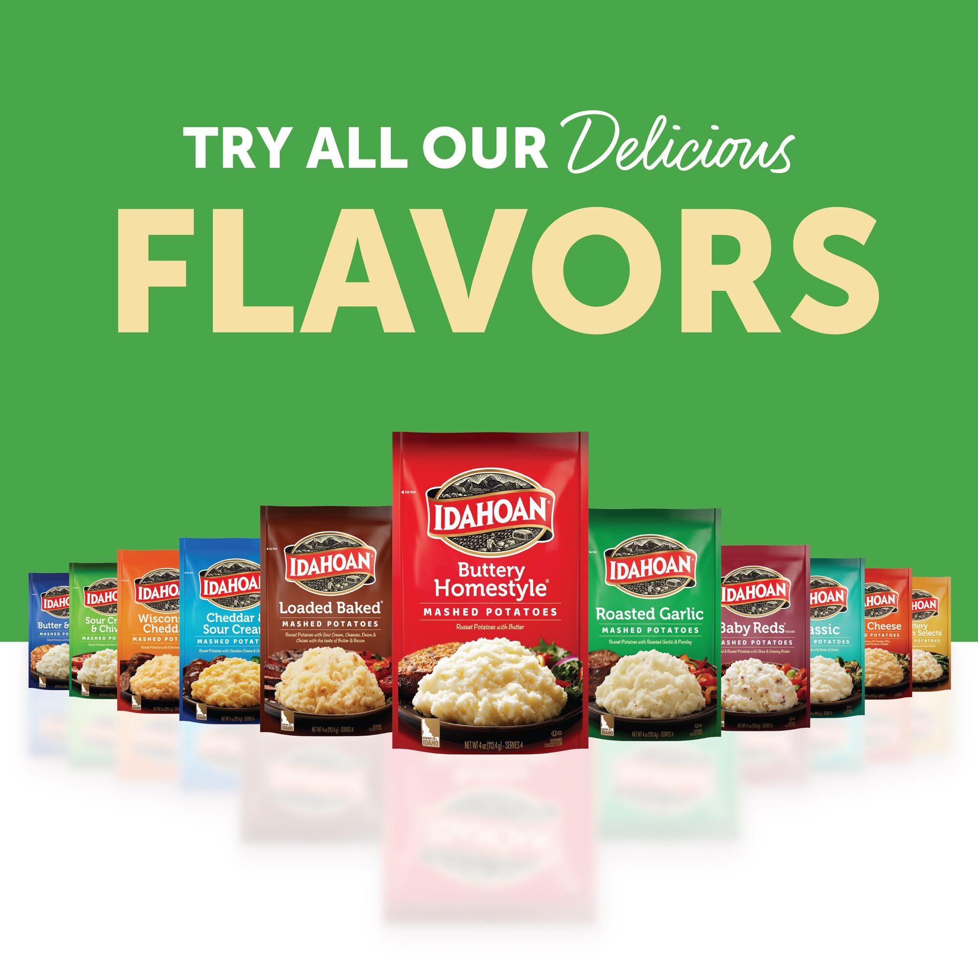 Hand holding Idahoan pouch to show compact size and pantry-friendly convenience