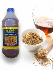 Idhayam 1L bottle next to a measuring cup to show size and practical kitchen scale