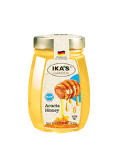 Ika's Garden jar front showing golden acacia honey and clear purity