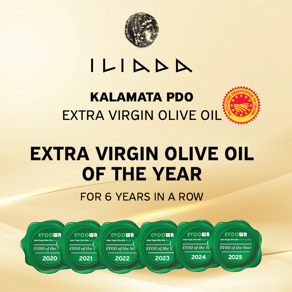 Iliada oil poured over salad showcasing flavor boost and bright green aroma