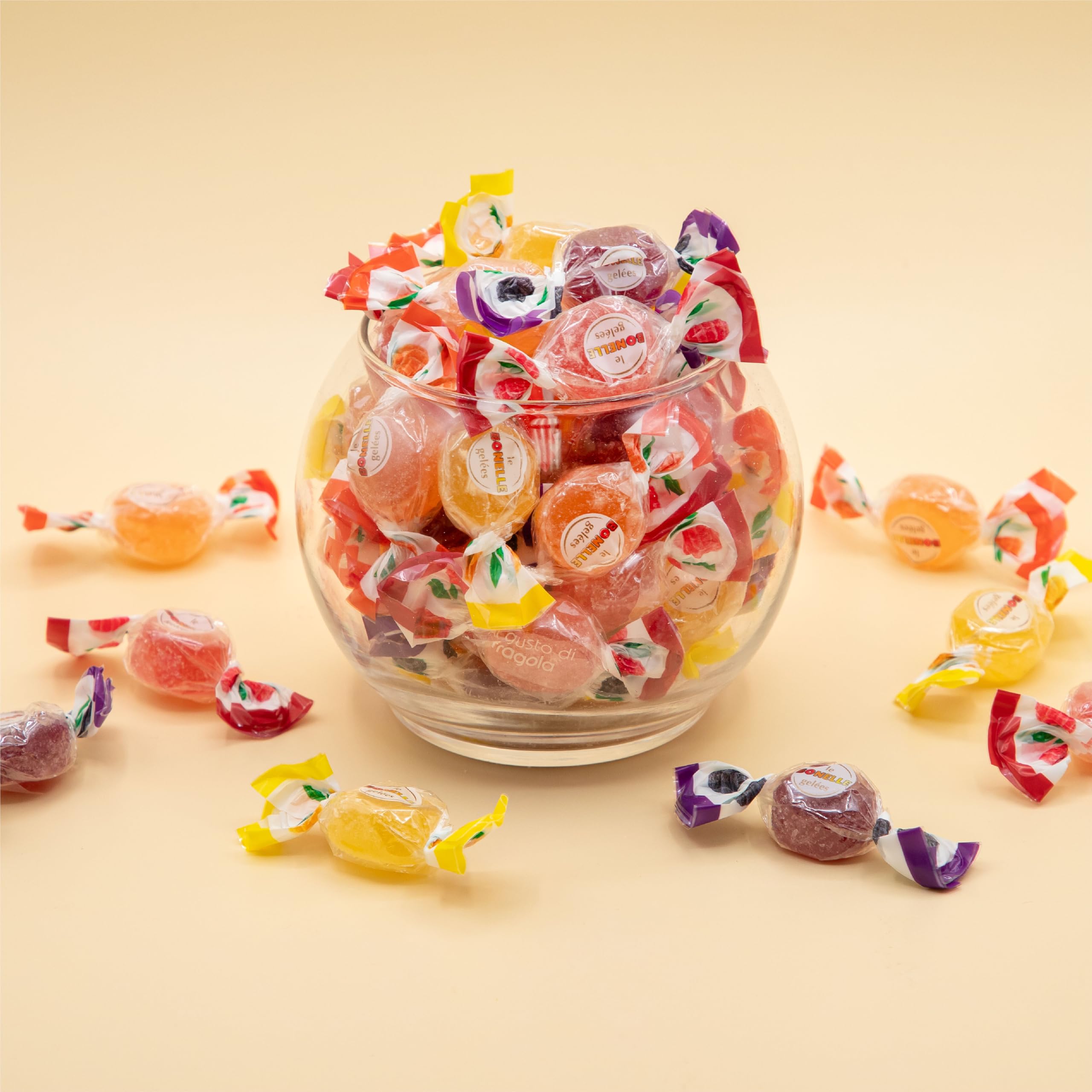 ILIKE! Fida Bonelle flavor assortment laid out to show lemon orange blackberry strawberry variety