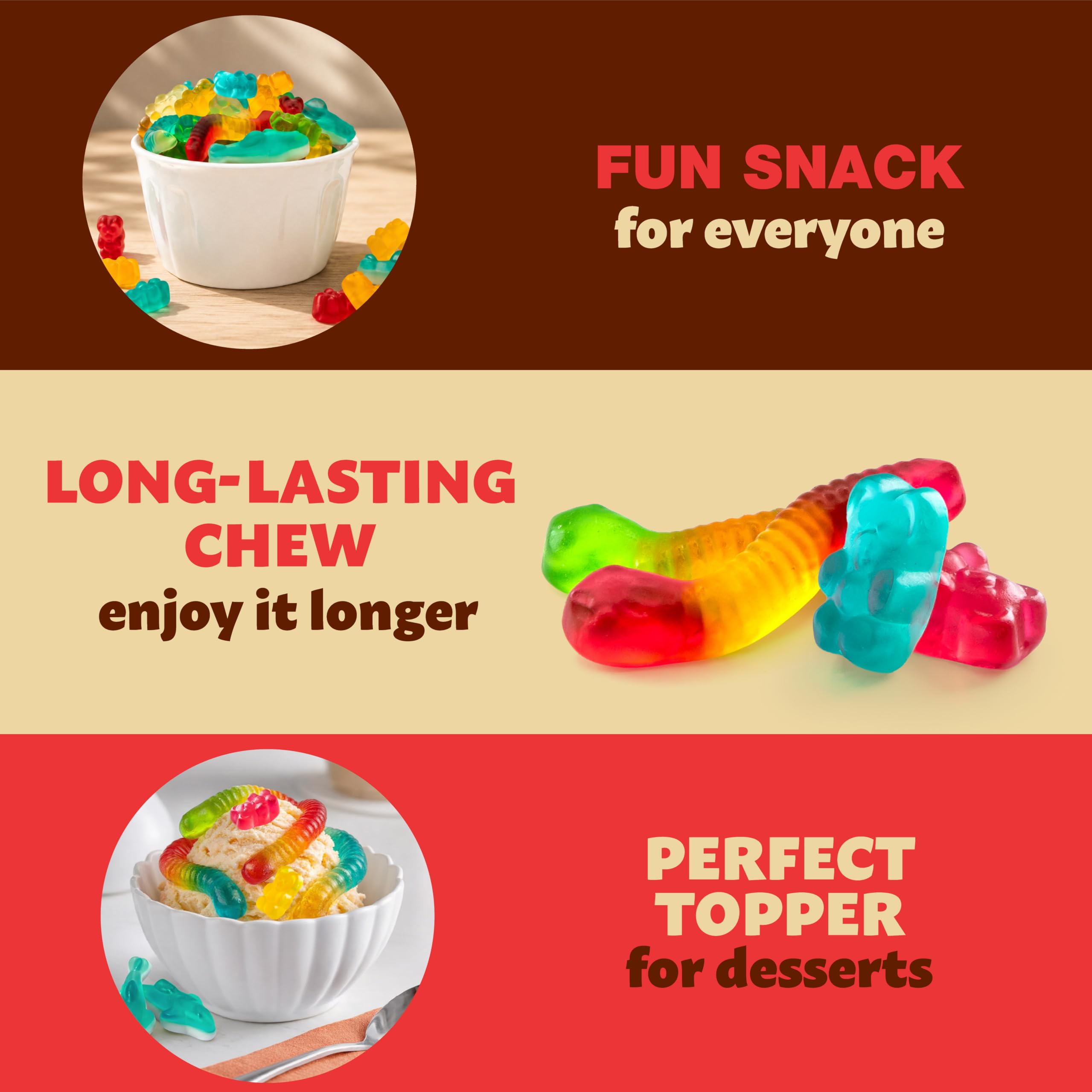 ILIKE! gummi bears and worms portion showcasing assorted flavors variety