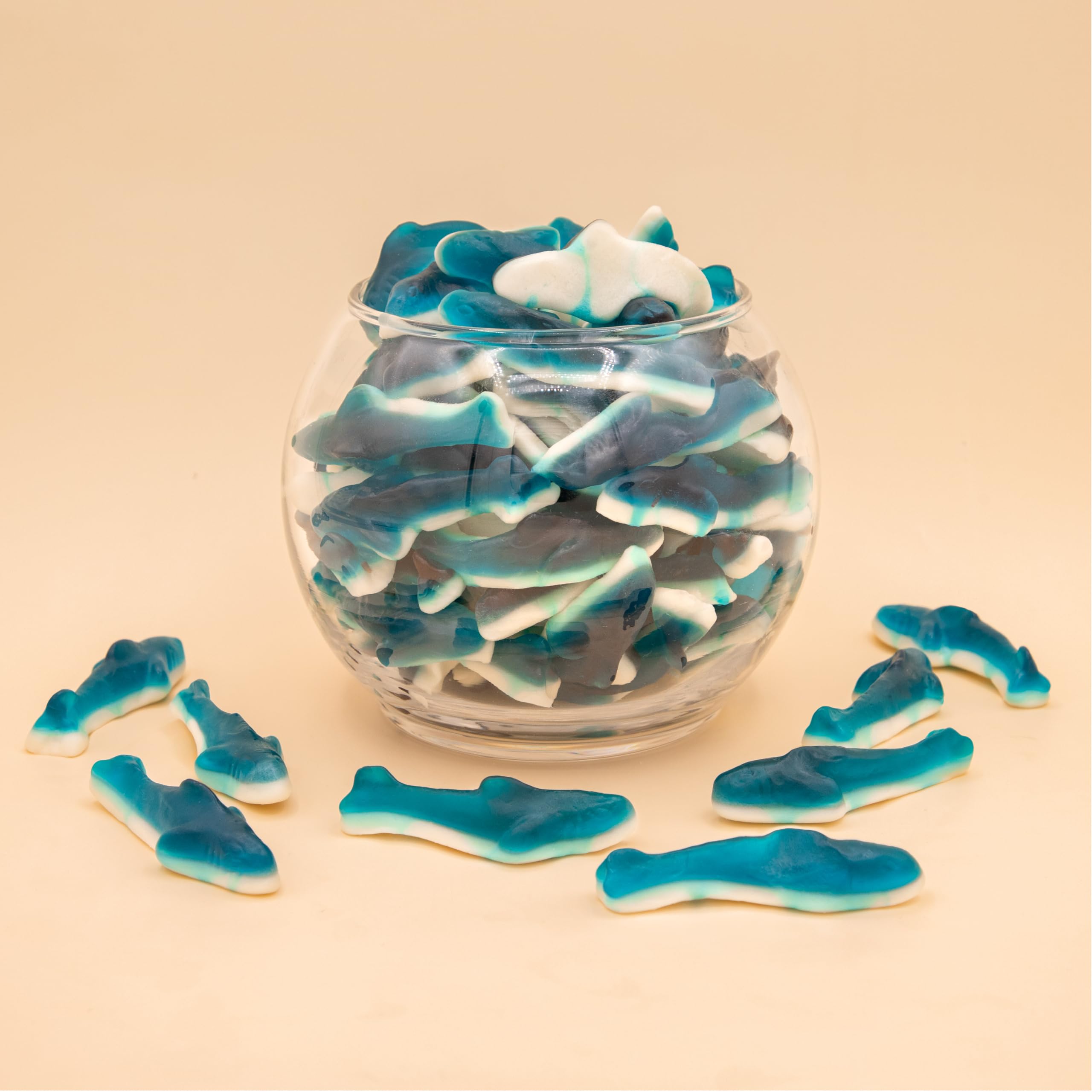 ILIKE! candy jar filled with ILIKE! sharks creating colorful party display