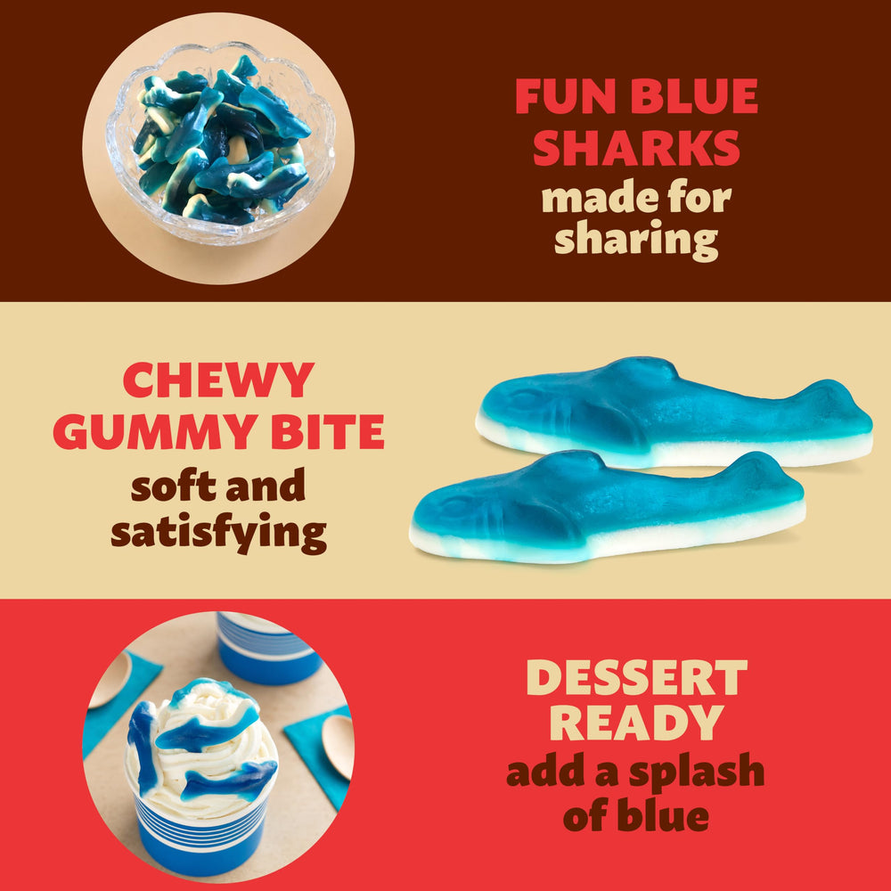 ILIKE! gummy sharks topping a cake adding ocean-themed decorative appeal