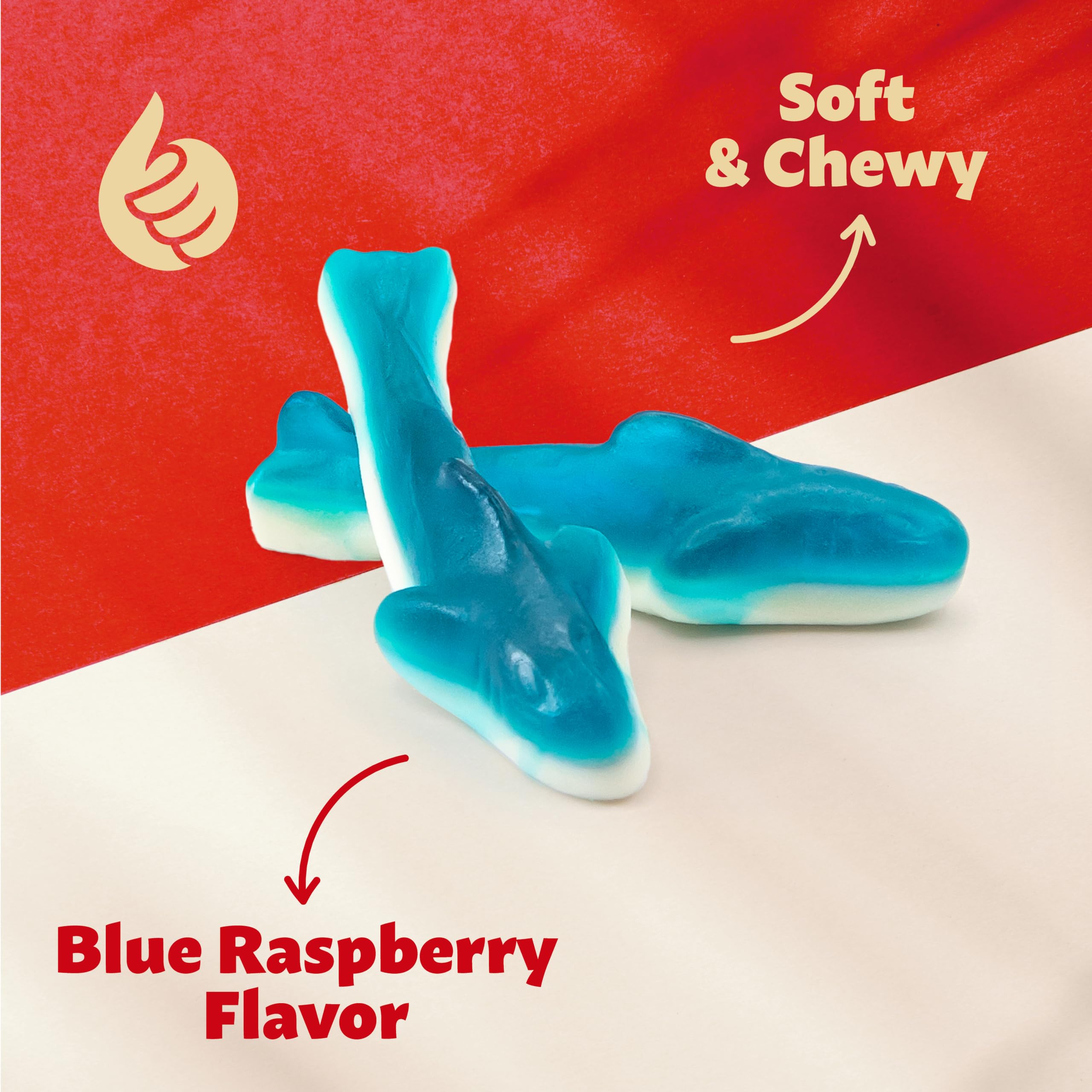 ILIKE! gummy shark in hand showing 2.5 inch size and portion clarity