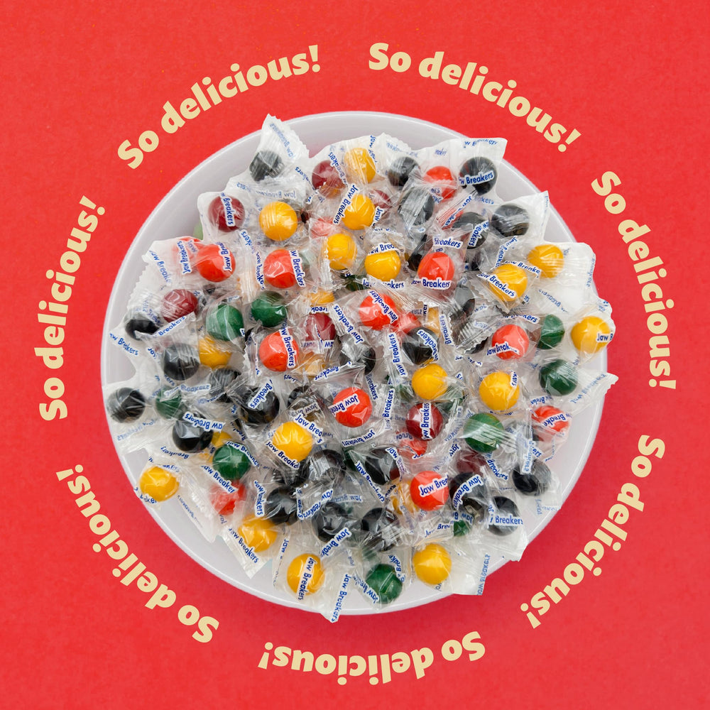 ILIKE! jawbreakers overhead color swatch showing five fruit colors for visual appeal