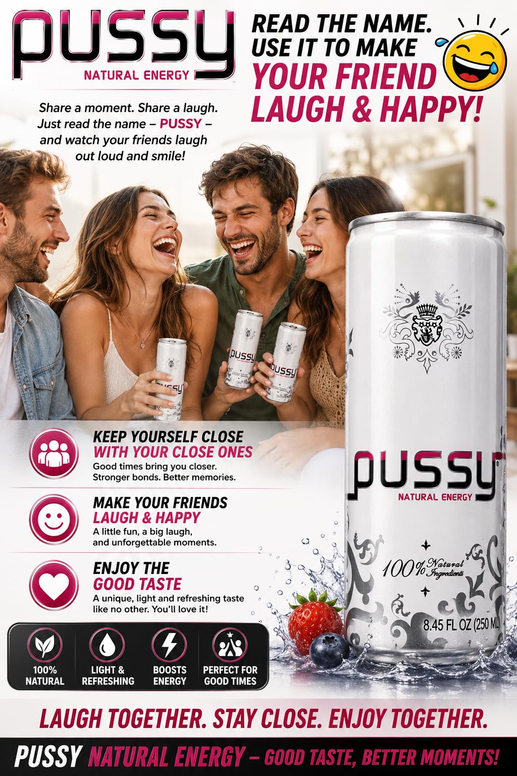 ILIOS Pussy closeup of label text and ingredient list highlighting natural formula benefits