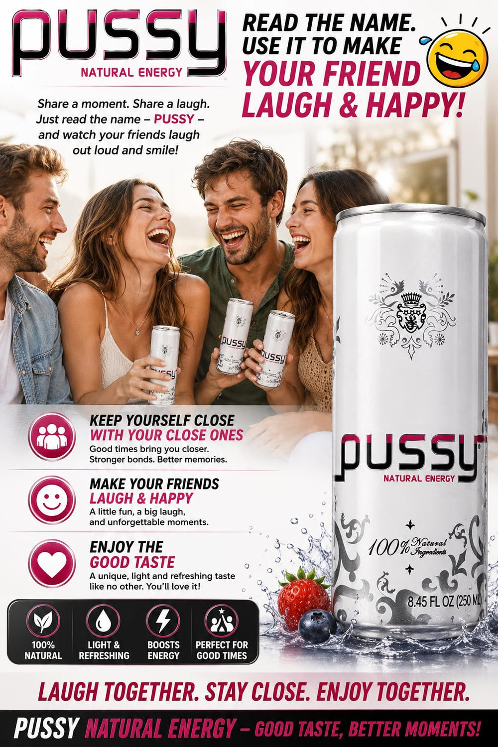 ILIOS Pussy closeup of label text and ingredient list highlighting natural formula benefits