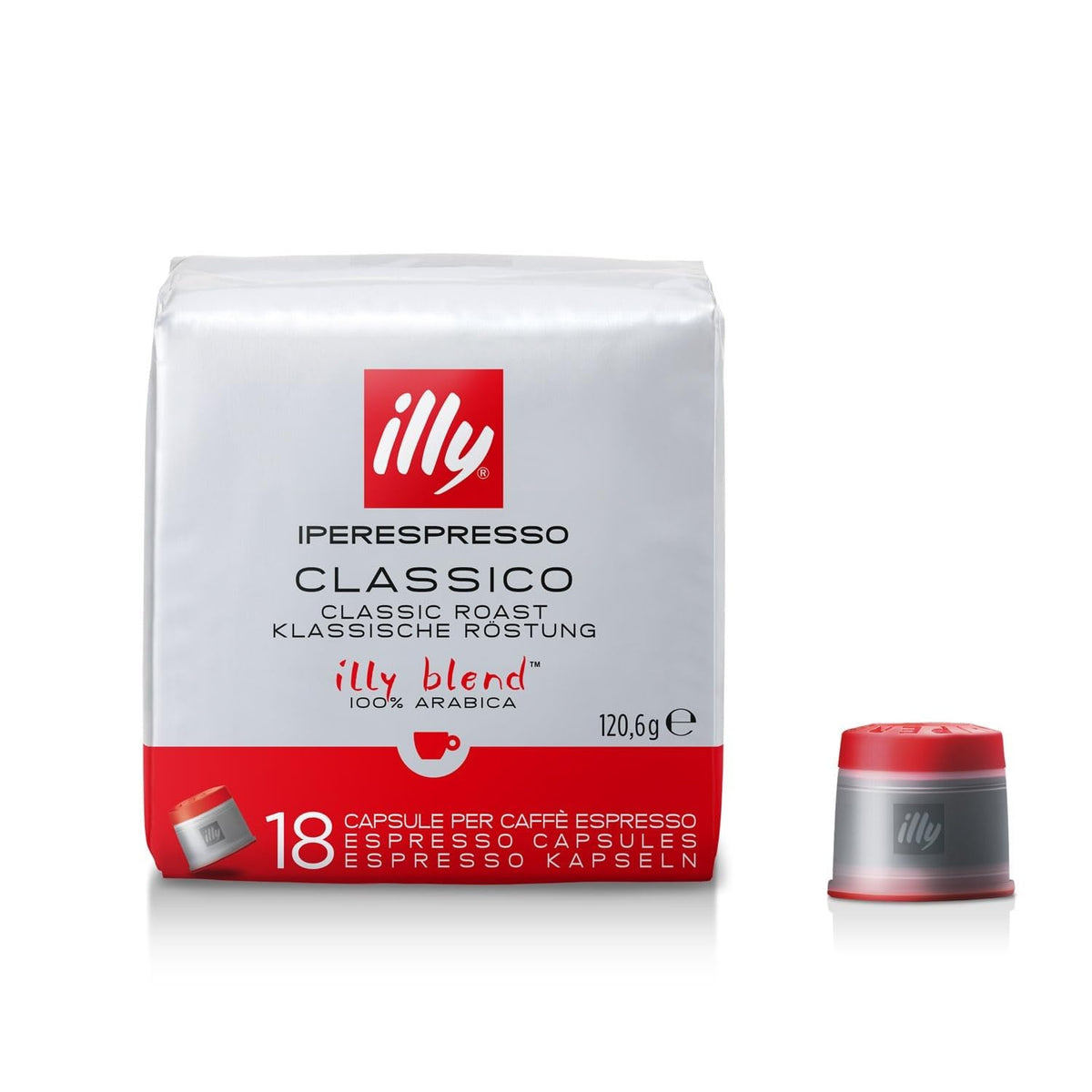 illy box front showing Classico 18 count providing clear product information and Italian heritage