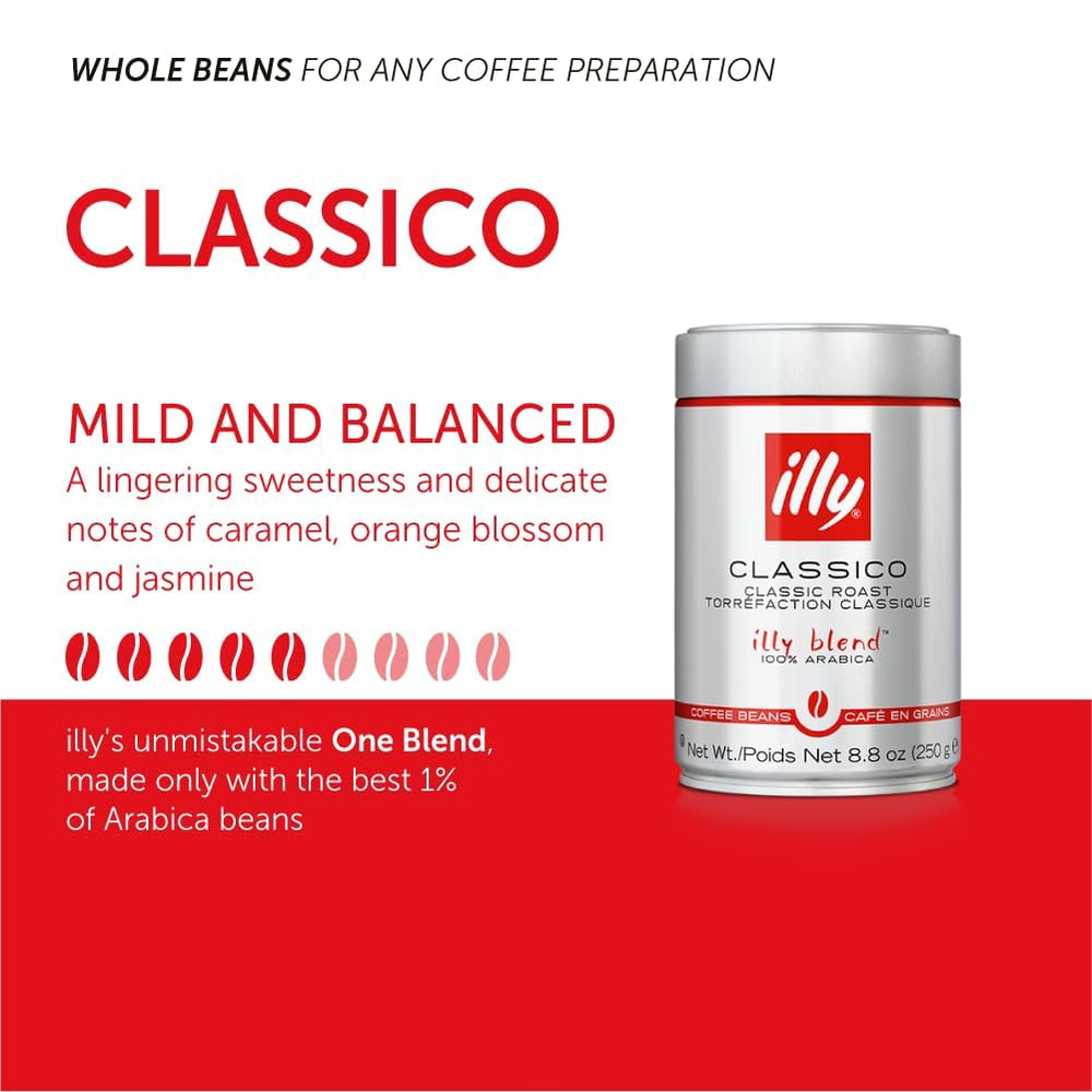 close-up of illy Classico whole beans showing texture and roast color, suggests aroma