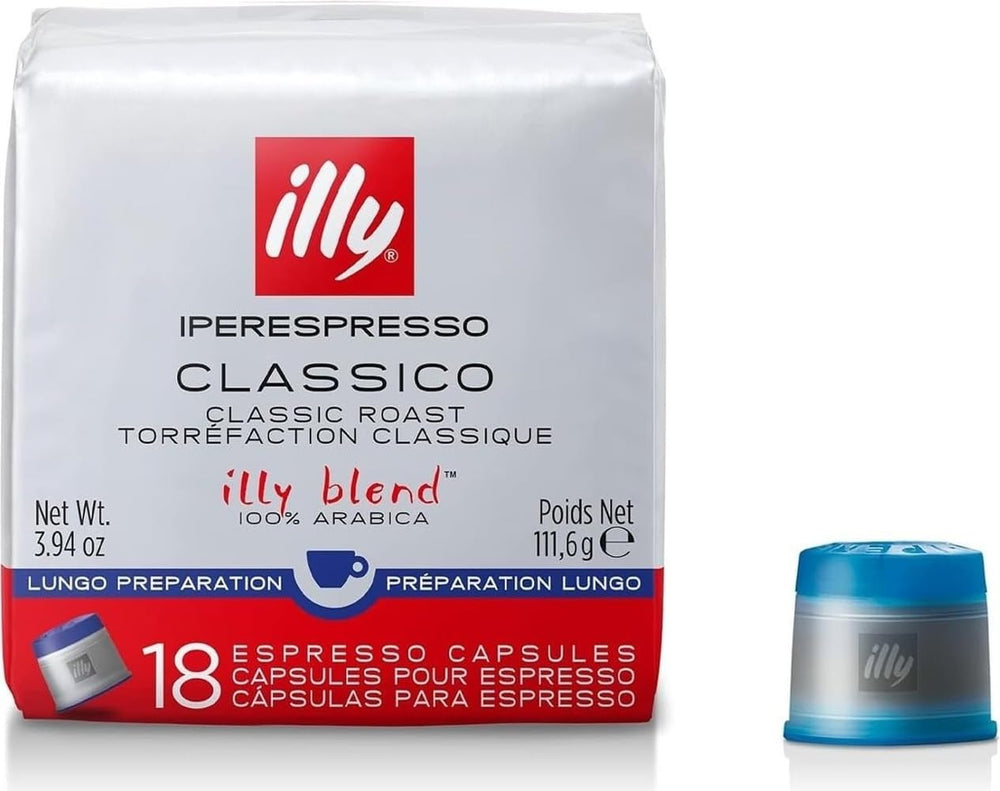 illy front packaging showing 18-count pods and Italian branding for convenient brewing