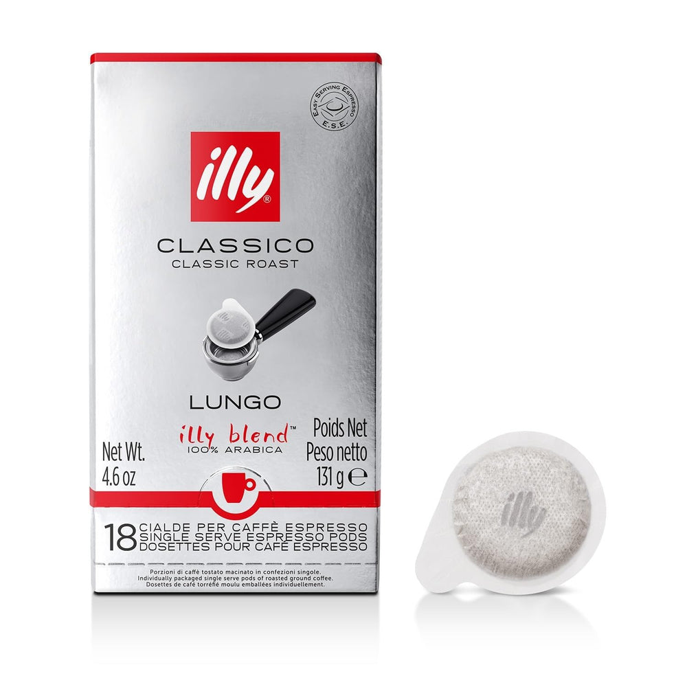 illy front packaging showing 18-count pods and clear roast labeling for freshness