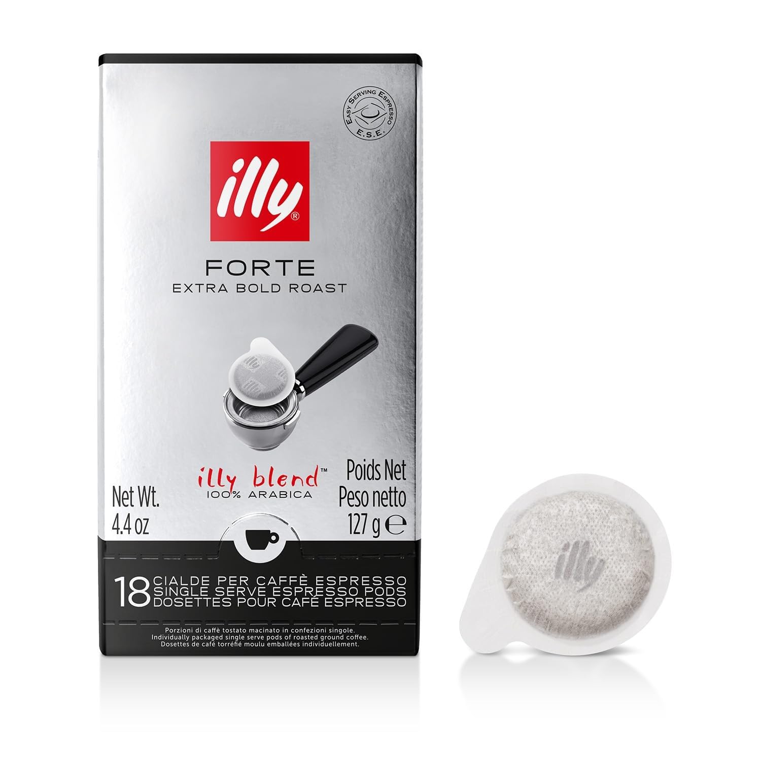 illy box of E.S.E. Forte pods showing front packaging and brand clarity