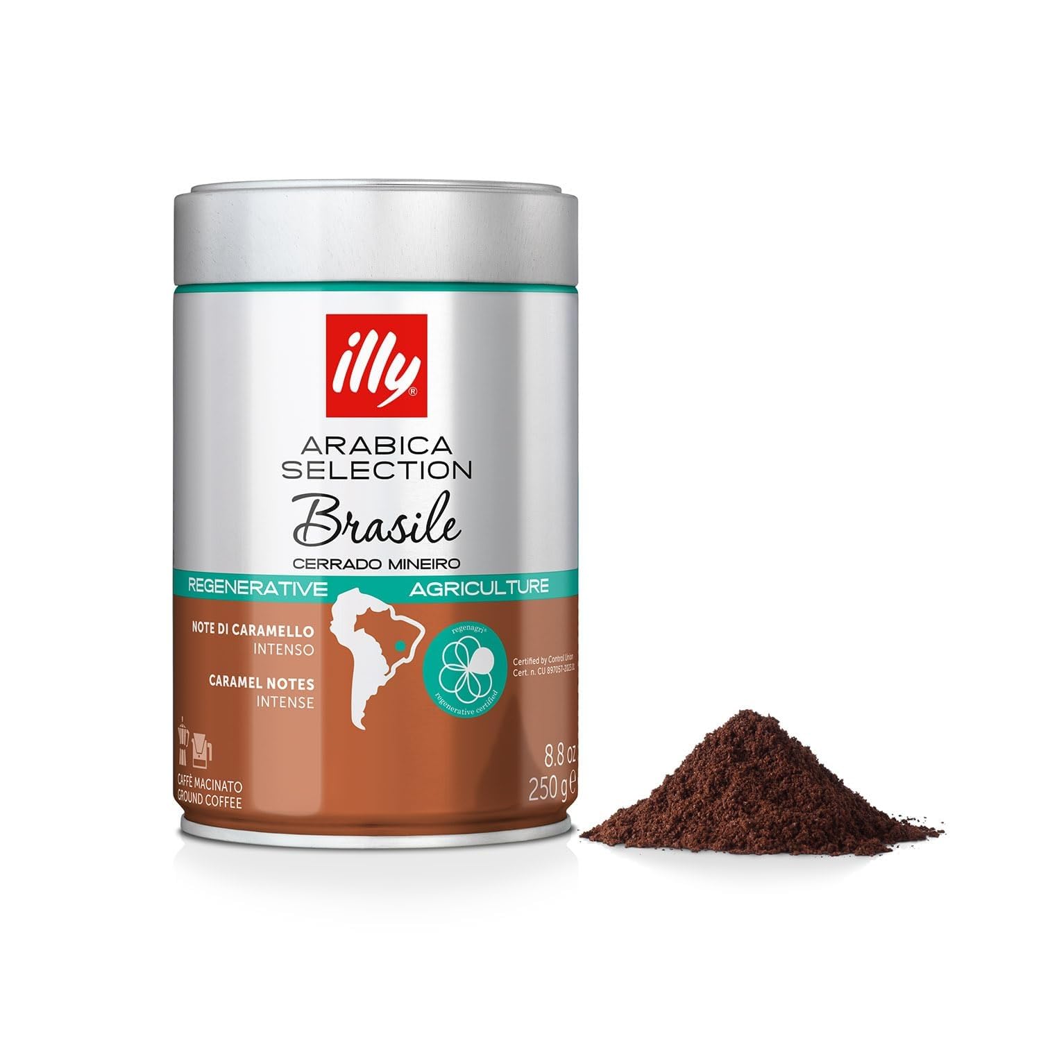 illy front packaging showing Brasile 8.8 oz pack and clear branding, vibrant appeal