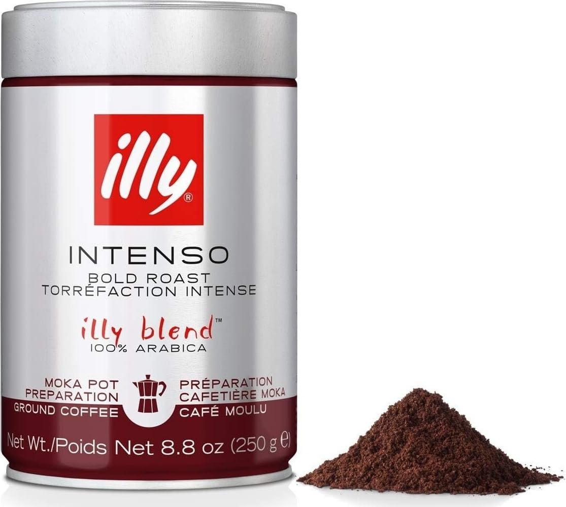 illy front packaging of Intenso 8.8 oz showing bold roast and convenience