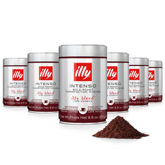illy Intenso front jar showing dark-roast branding and bold packaging, consistent flavor