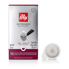 illy front packaging showing 18-count pods and clear branding for consistent espresso