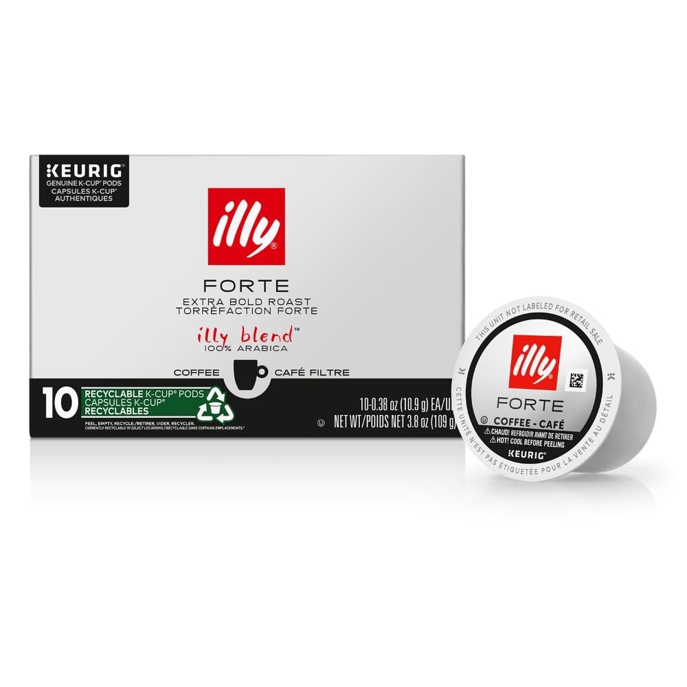 illy front packaging showing bold Forte K-Cup pods and clear serving information