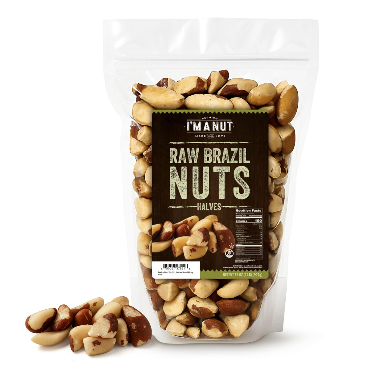 I'm A Nut front of bag showing 2 lb resealable packaging and clear labeling benefit