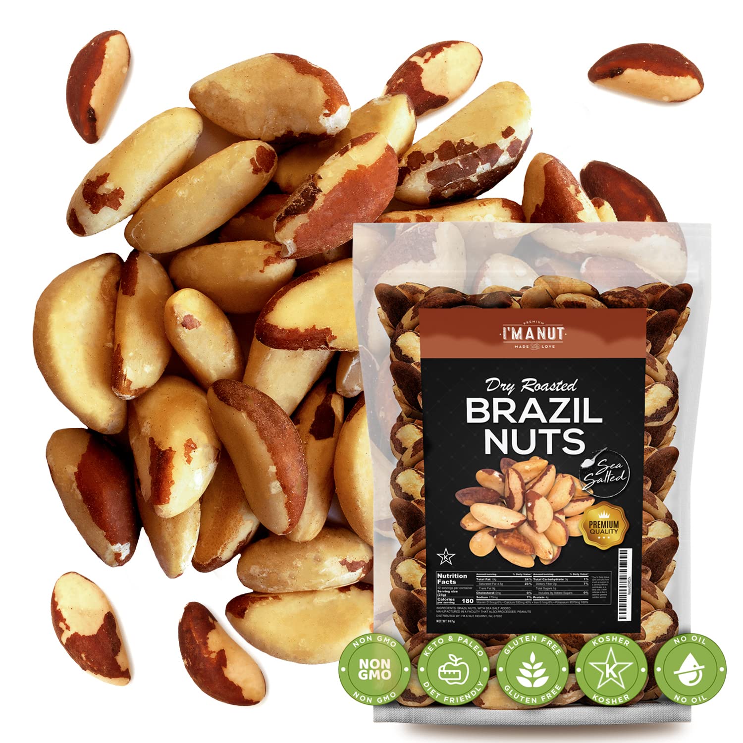I'm A Nut front packaging showing 2 lb bag and branding, conveys freshness