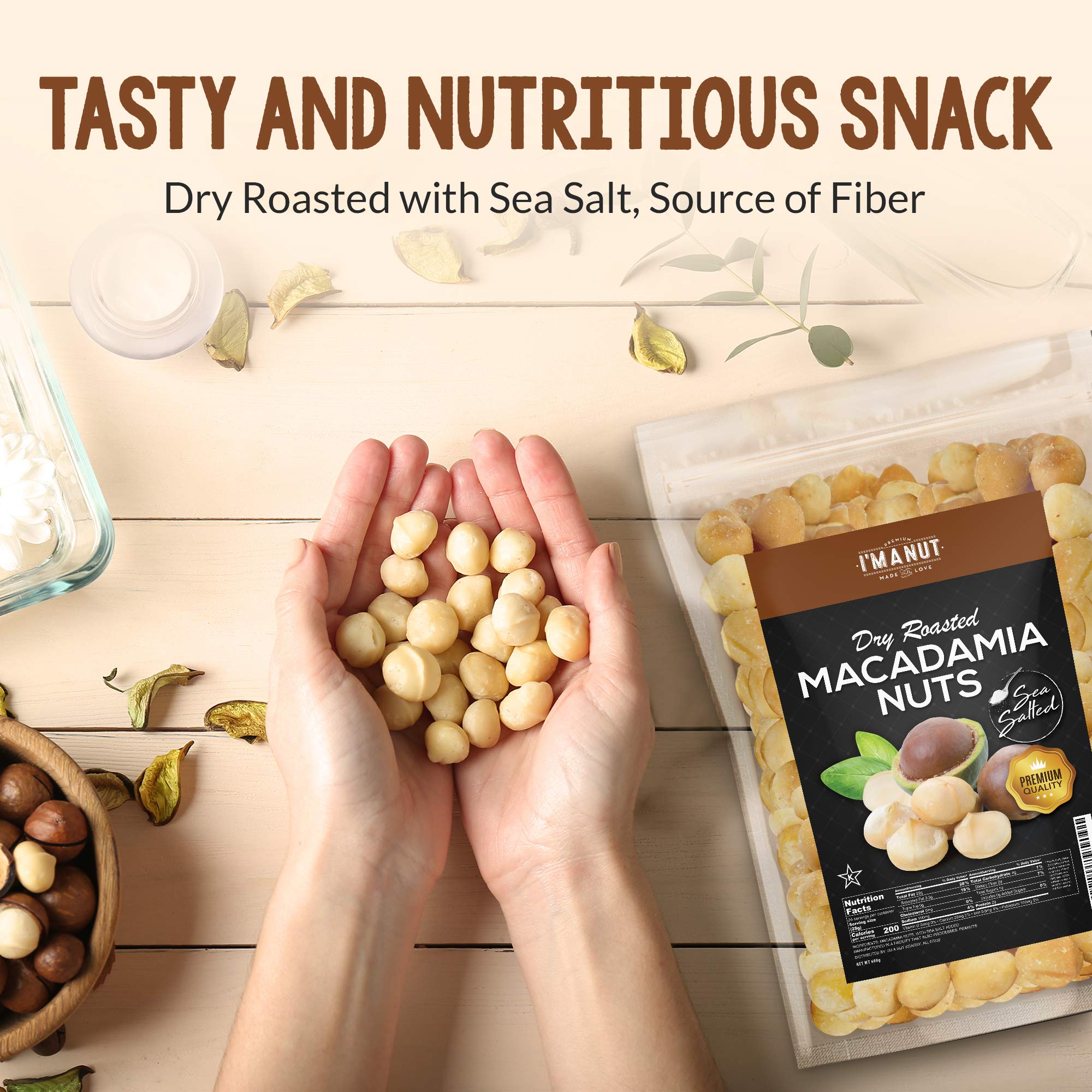 I'm A Nut macadamia nuts in a bowl ready to eat, showing portion idea and snack presentation