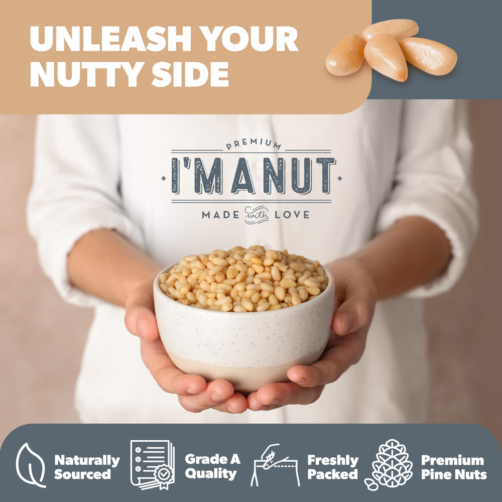 I'm A Nut pine nuts on a spoon to show size and portion control