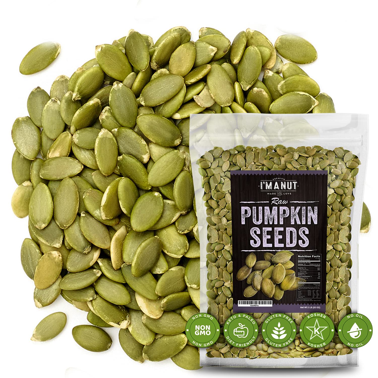 I'm A Nut front pouch showing 2 lb label and resealable top for freshness