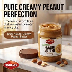 Haddar Creamy Peanut Butter 18oz Jar (2 Pack) — 100% Pure Natural, Unsalted, Non‑GMO