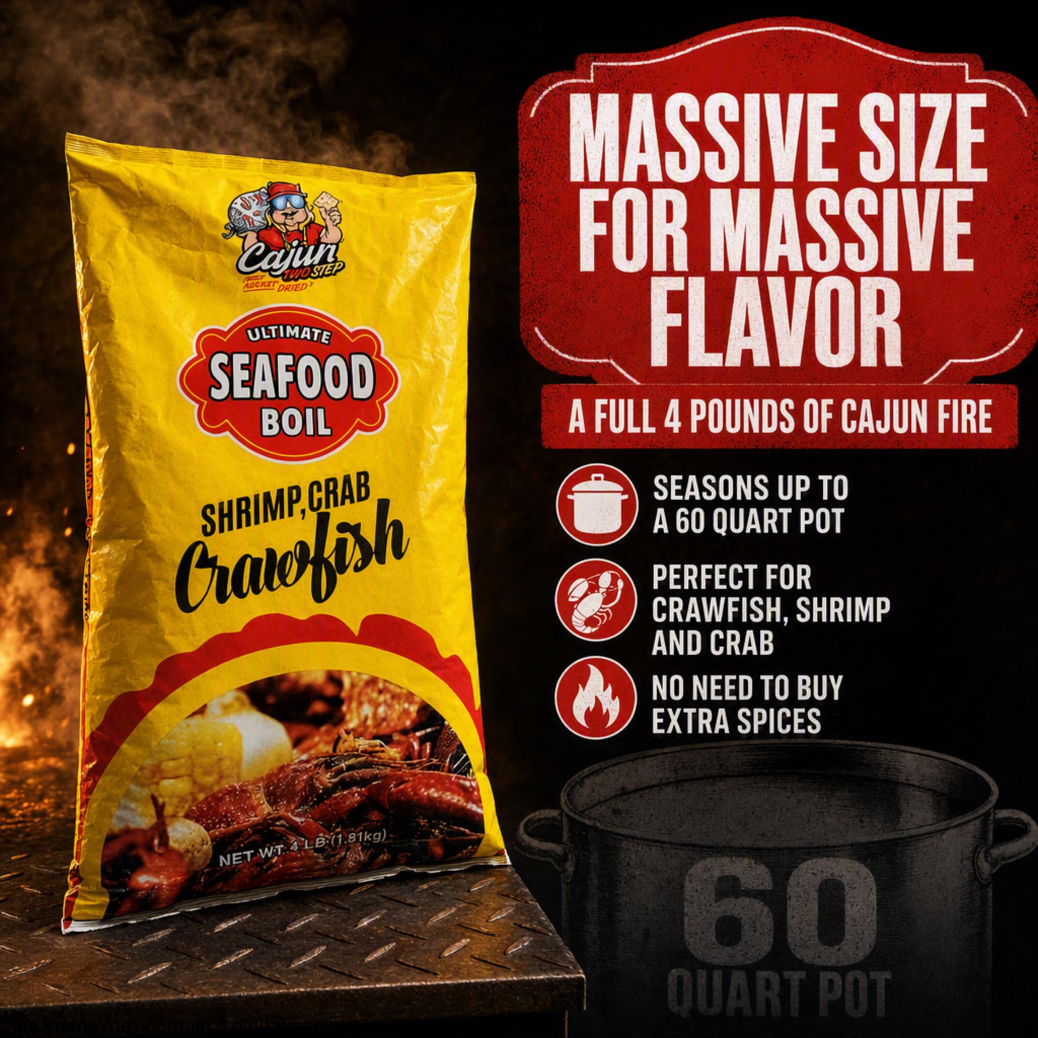 Cajun Two Step Seafood Boil Seasoning 4 lb — Authentic Louisiana Blend, Bulk 64 oz