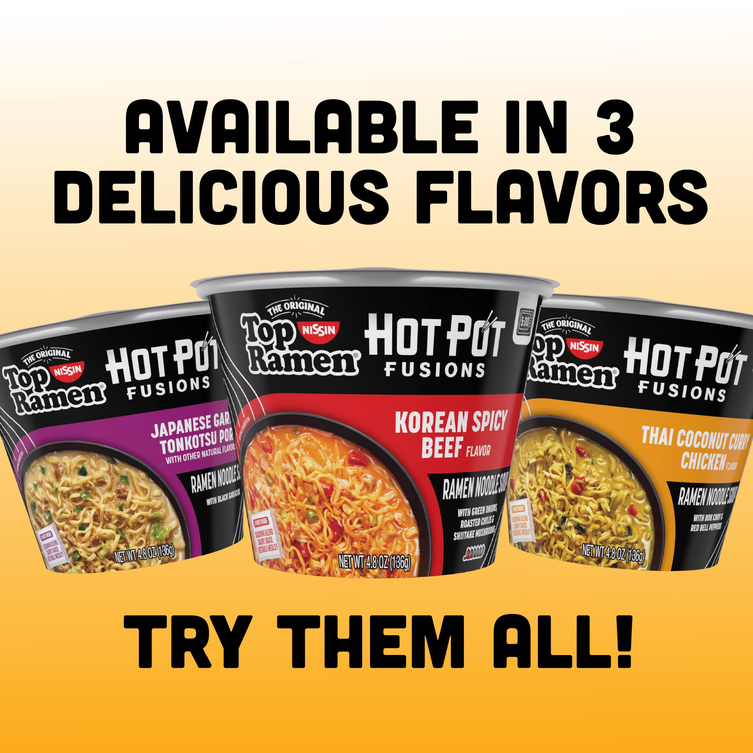 NISSIN Top Ramen Hot Pot Fusions Korean Spicy Beef Bowl, 4.8 oz Pack of 6 — Microwavable, No Added MSG