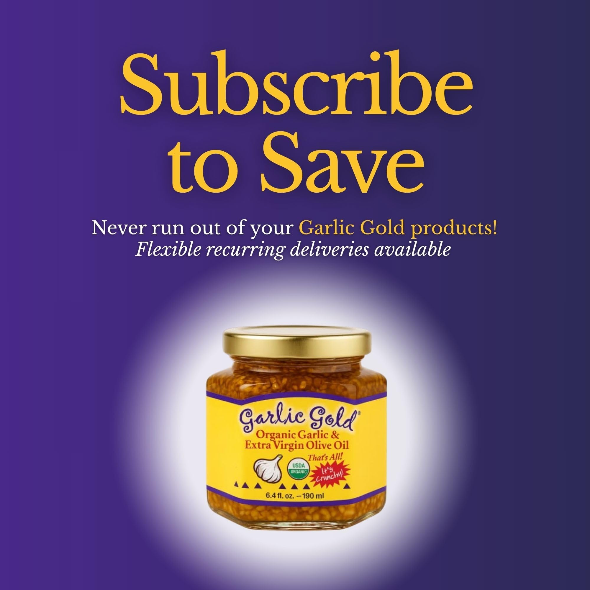 Garlic Gold Organic Toasted Garlic Granules in Extra Virgin Olive Oil — 6.4 oz Glass Jar, Crunchy Finishing Topping