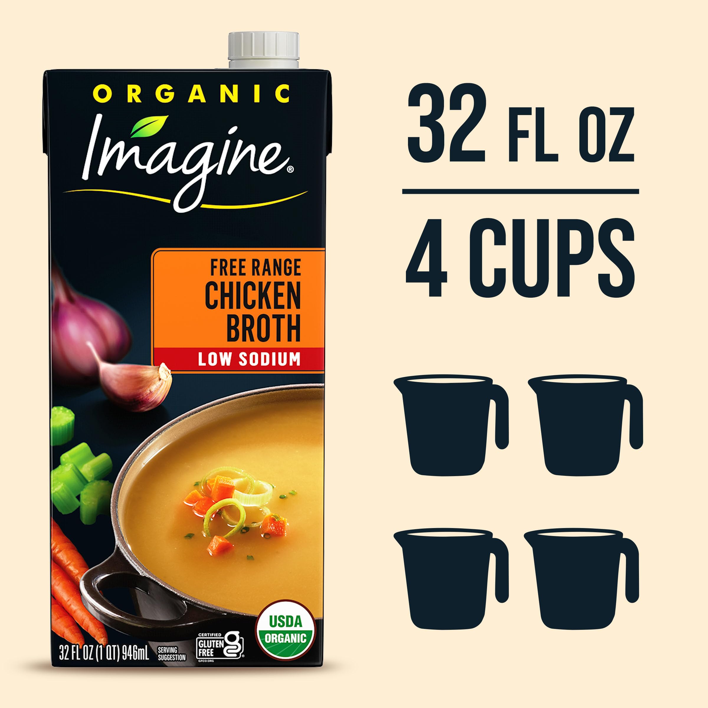 Imagine bowl of chicken noodle soup made with Imagine showing comforting homemade flavor benefit