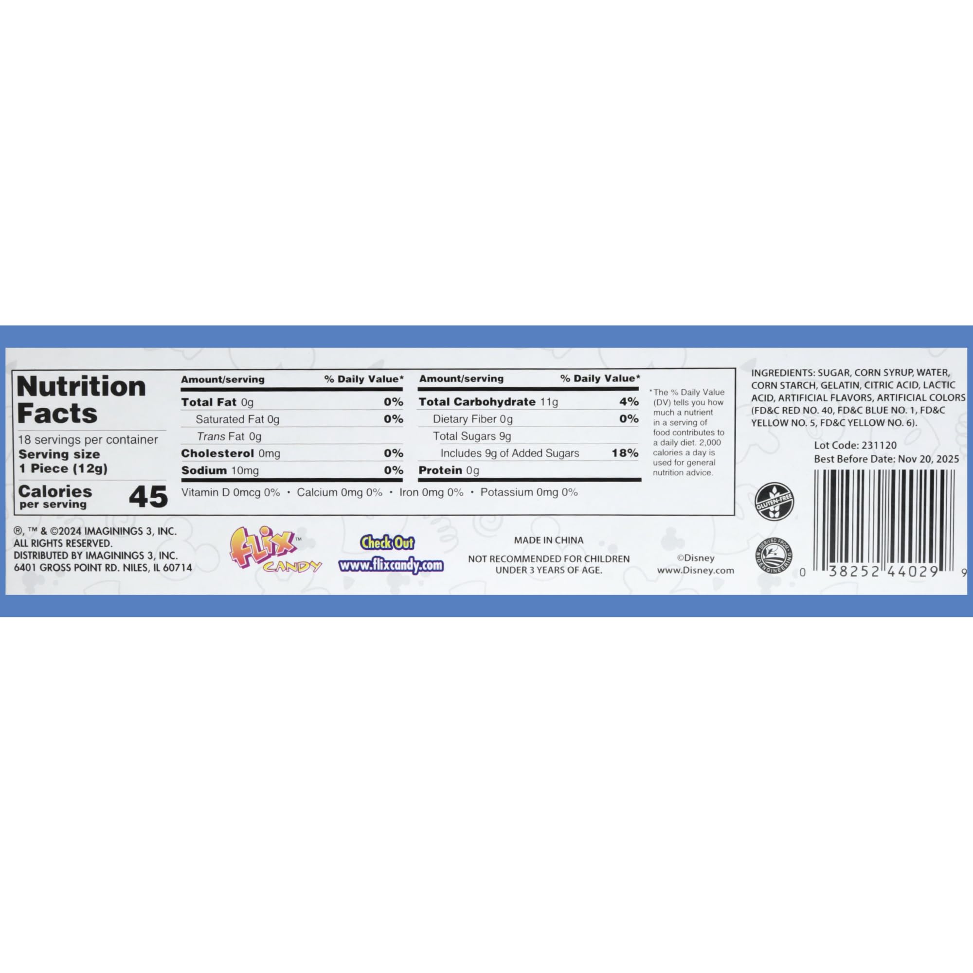 Imaginings 3 back label and nutrition panel for ingredient and safety details