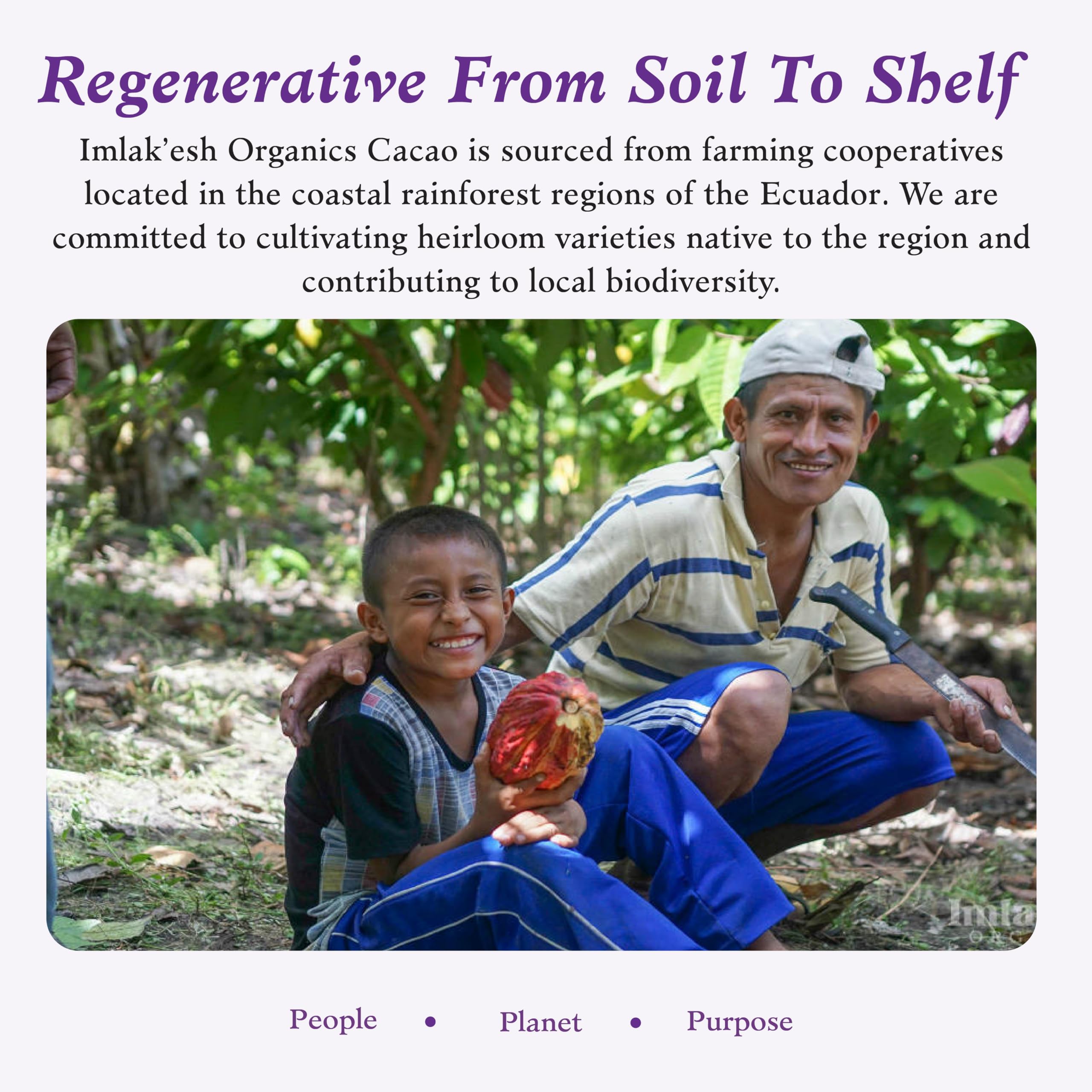 Imlak'esh Organics label highlighting organic and heirloom sourcing benefits