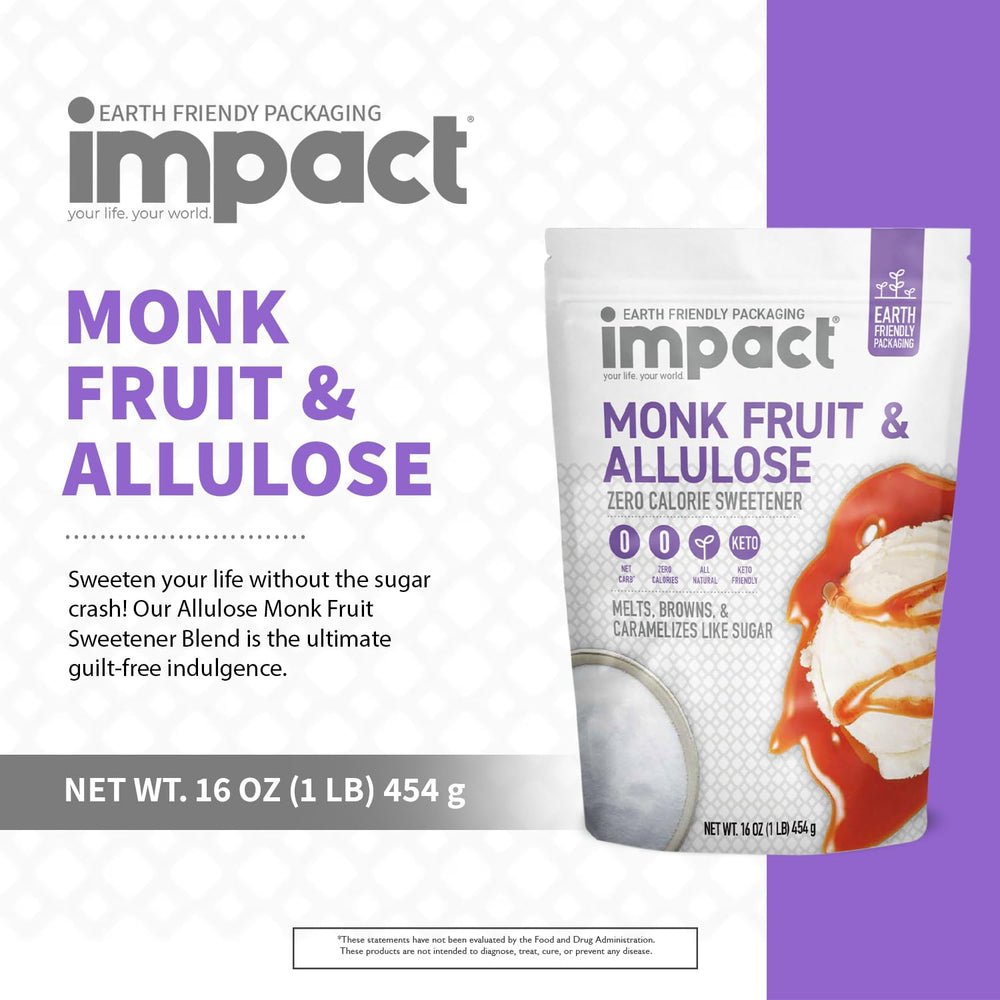 impact monk fruit spoon measuring crystals beside scale for portioning