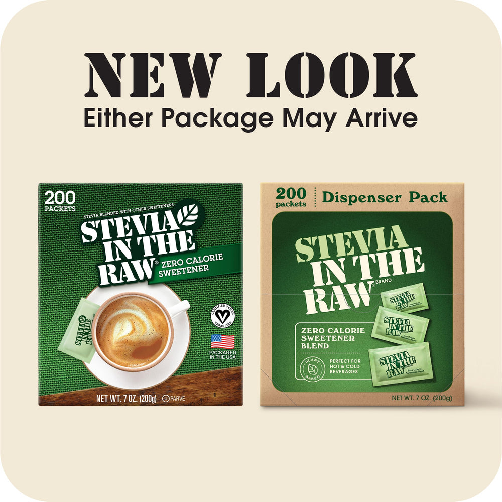 IN THE RAW packets beside a teaspoon to show packet size and easy substitution for sugar