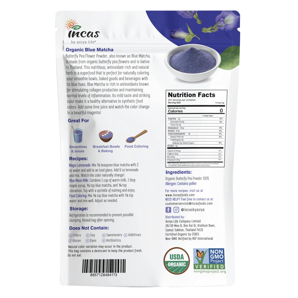 Incas by Asiya Life powder close-up showing fine texture and vivid blue color